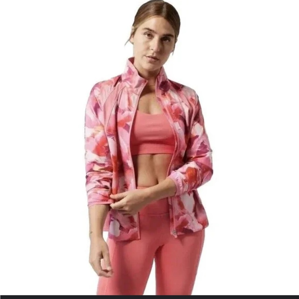 Athleta full zip run with painted energy coral jacket